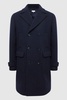 Double Breasted Wool Blend Military Overcoat in Navy