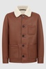 Leather Shearling Button-Through Jacket in Brown