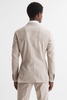 Craft Oatmeal Slim Fit Double Breasted Cotton-Linen Check Blazer