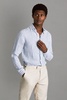 Linen Button-Through Shirt in Soft Blue Herringbone Stripe