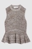 Anna Quan Cotton-Blend Knitted Peplum Top in Grey Marl