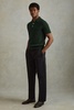 Cotton Textured Press-Stud Polo Shirt in Dark Green