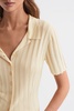 Fitted Striped Button Through T-Shirt in Lemon