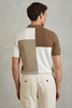 Colourblock Half-Zip Polo Shirt in Camel Multi