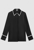 Silk Contrast Trim Button-Through Shirt in Black