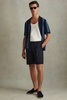 Cotton/Linen Blend Adjuster Shorts in Navy