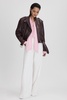 Cropped Leather Biker Jacket in Berry