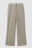 Contrast Waistband Wide Leg Suit Trousers in Green