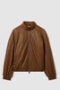 Atelier Leather Latched-Collar Bomber Jacket in Tan