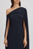 Halston Off-The-Shoulder Cape Maxi Dress in Navy