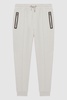 Drawstring Contrast Zip Joggers in Off White