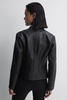 Leather Collarless Biker Jacket in Black