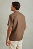 Linen Embroidered Cuban Collar Shirt in Tobacco Brown