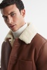 Leather Shearling Button-Through Jacket in Brown