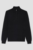 Merino Wool Zip Neck Jumper in Black