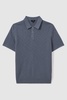 Cotton Textured Press-Stud Polo Shirt in Airforce Blue