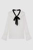 Sheer Ruffle Velvet Tie-Neck Blouse in Cream/Black