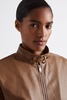 Atelier Leather Latched-Collar Bomber Jacket in Tan