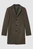 Wool Blend Single Breasted Epsom Overcoat in Green Smoke