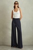 Wide Leg Split Hem Trousers in Navy