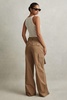 Petite Cotton Blend Wide Leg Cargo Trousers in Camel