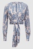 Cropped Printed Belted Blouse in Pink/Blue