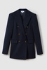 Lana Navy Tailored Textured Wool Blend Double Breasted Blazer