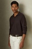 Wool-Cashmere Open-Collar Polo Shirt in Chocolate Brown