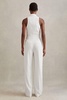 Petite Double Breasted Satin Tux Jumpsuit in White