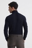 Slim Fit Merino Wool Roll Neck Jumper in Navy