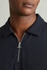 Textured Zip-Neck Polo Shirt in Navy