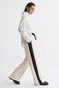 Wide Leg Contrast Stripe Drawstring Trousers in Cream