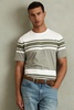 Mercerised Cotton Striped Crew Neck T-Shirt in White/Sage