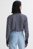 Polka Dot Long Sleeve Neck Tie Blouse in Navy/White