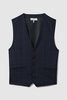 Klink Navy Wool Check Single Breasted Slim Fit Waistcoat