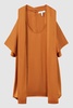 Tie Neck Draped Satin Blouse in Rust