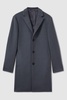 Wool Blend Single Breasted Epsom Overcoat in Airforce Blue