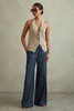 Denim Look Wide Leg Trousers in Mid Blue