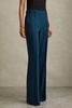 Petite Wide Leg Wool Blend Suit Trousers in Teal