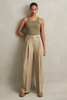 Linen Front Pleat Trousers in Light Khaki