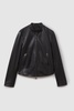 Darby Black Leather Zip-Front Biker Jacket