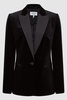 Velvet Single Breasted Suit Blazer in Black