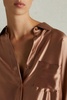 Silk Satin Grown On Sleeve Shirt in Taupe