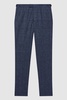 Slim Fit Wool-Linen Check Trousers in Indigo