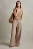 Linen Wide Leg Garment Dyed Trousers in Mink Neutral