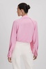 Tie Neck Zip Front Blouse in Pink