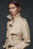 Double Breasted Hooded Insert Trench Coat in Stone