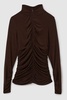 Ruched High-Neck Jersey Top in Chocolate