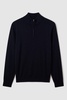 Merino Wool Half-Zip Funnel Neck Jumper in Navy