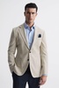 Slim Fit Textured Wool Blend Blazer in Oatmeal